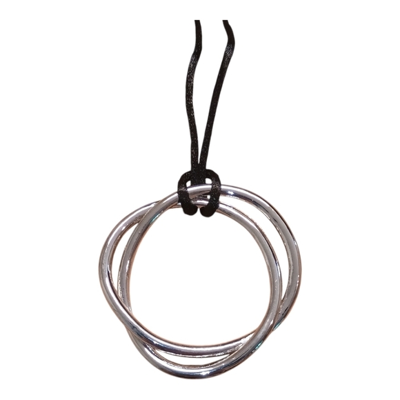 NWT J. Jill Silver Double Ring Black Cord Adjustable Necklace - Picture 2 of 4